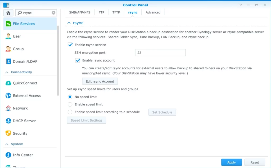 Synologyでrsyncを有効化